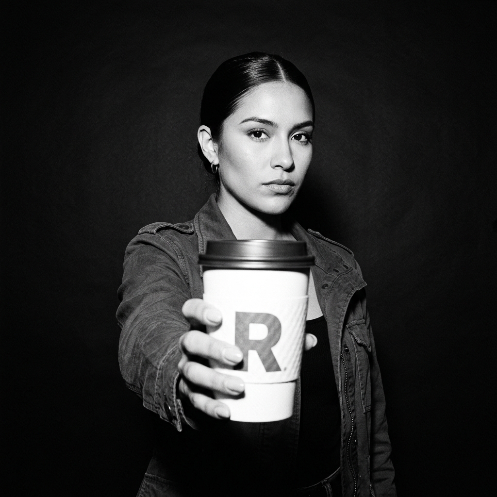 Mujer sujetando una taza de Repeat Coffee